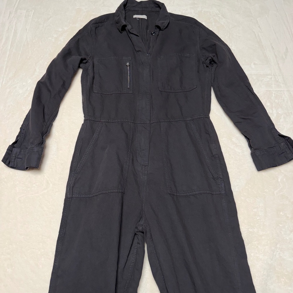 Outerknown Station Jumpsuit Womens S Black Organic Cotton Linen Utility Coverall